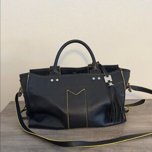 Aimee Kestenberg Black Satchel with Yellow Accents